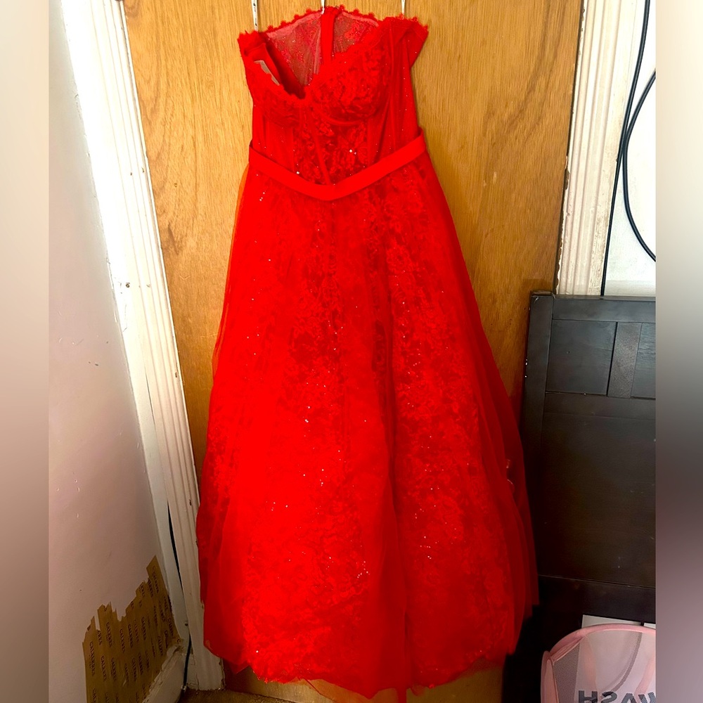 Size 14 red prom dress from David’s bridal